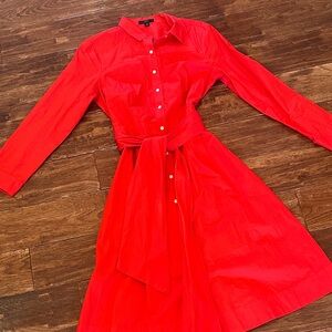 J. Crew Red Long Sleeve Shirt Dress